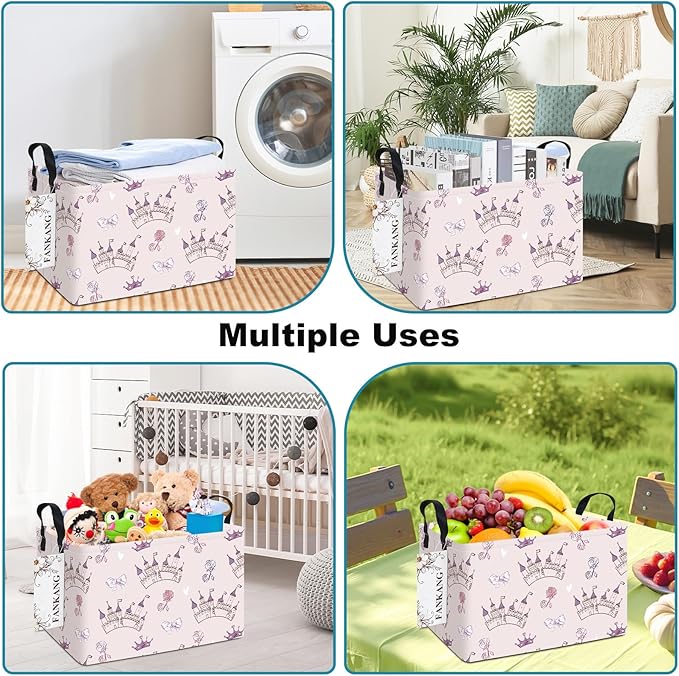 Princess Castle Foldable Storage Bin – 14.9"x10.2"x9" | Waterproof Canvas | Kids Toy Laundry Basket for Nursery Bedroom & Playroom