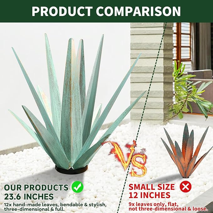 Metal Agave Garden Sculpture with Solar Light - Large Handmade Rustic Outdoor Decor