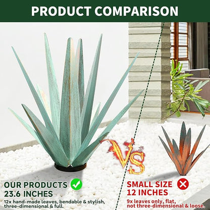 Metal Agave Garden Sculpture with Solar Light - Large Handmade Rustic Outdoor Decor
