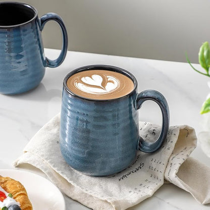 Navy Blue Modern Ceramic Coffee Mugs – Set of 4 | 12oz Non-Slip Handle | Lead-Free | Dishwasher & Microwave Safe | Coffee Gift Set