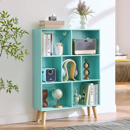 Mint Green 7-Cube Criss-Cross Bookshelf with Legs - Magical Kids Bookcase for Nursery and Fairytale Rooms