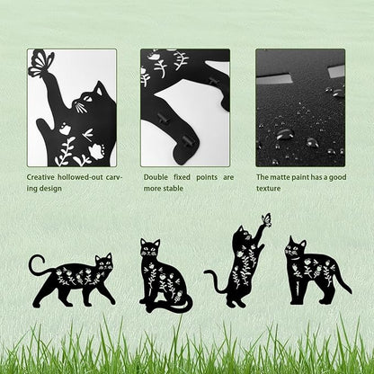 Black Cat Metal Garden Stakes Set of 4 - Weather-Resistant Silhouette Yard Decor for Lawns, Patios, Flower Beds, and Cat Lovers