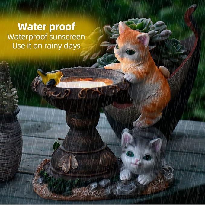 Multicolor Cat Solar Garden Statue with LED Lights - Resin Outdoor Figurine for Garden, Lawn, Patio, Porch, Yard, and Pond Decor