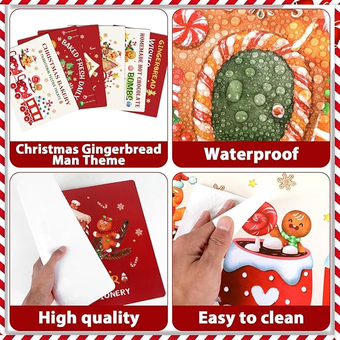 Set of Christmas gingerbread theme table mats in red and white packaging, waterproof style