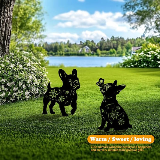 Black Bulldog Metal Garden Stakes Set of 4 - Weather-Resistant Dog Silhouette Yard Decor for Lawn, Patio, Flower Beds, and Pet Lovers