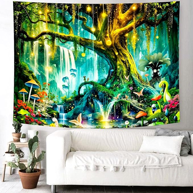 Magical Forest Tree of Life Tapestry – 51.2"x59.1" Small | 3D HD Print Enchanted Fairy Tale Nature | Mystical Wall Hanging Headboard for Bedroom & Dorm