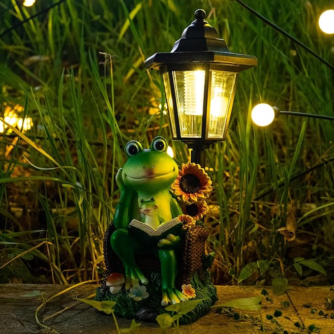 Solar Rabbit Garden Statue with Lantern - 12.5-Inch Waterproof Resin Decor
