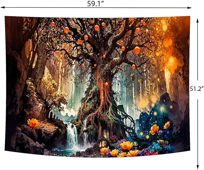 Tree of Life Tapestry (Small) – Magical Enchanted Forest Wall Hanging | Fairy Tale Mystical Nature | 51.2" x 59.1"