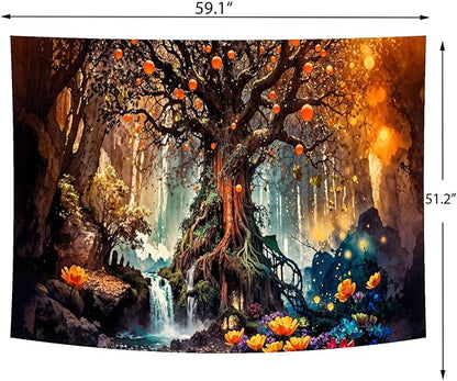 Tree of Life Tapestry (Small) – Magical Enchanted Forest Wall Hanging | Fairy Tale Mystical Nature | 51.2" x 59.1"