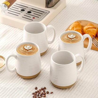 Wide-Mouth Porcelain Latte Mugs – Set of 4 | 15oz White Unique Glaze | Hot & Cold Drinks | Coffee Bar & Home Cafe Cups