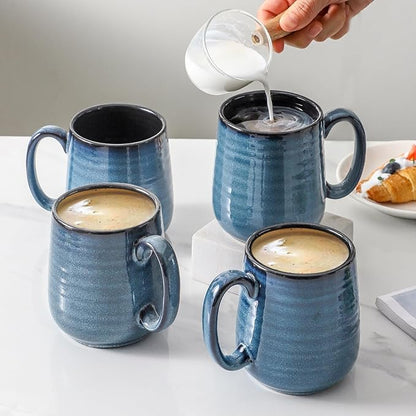Navy Blue Modern Ceramic Coffee Mugs – Set of 4 | 12oz Non-Slip Handle | Lead-Free | Dishwasher & Microwave Safe | Coffee Gift Set