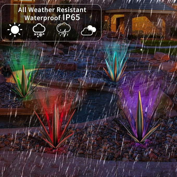 Large Metal Agave Garden Sculpture with Solar Light