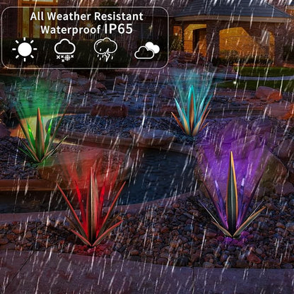 Large Metal Agave Garden Sculpture with Solar Light