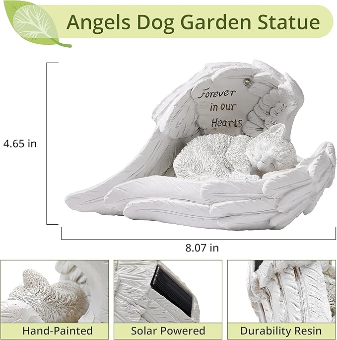 Angel Cat Memorial Garden Statue with Solar Light - Resin Pet Remembrance Decor
