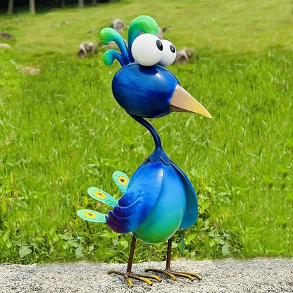 Green Metal Peacock Garden Statue - Weather-Resistant Bird Yard Decor