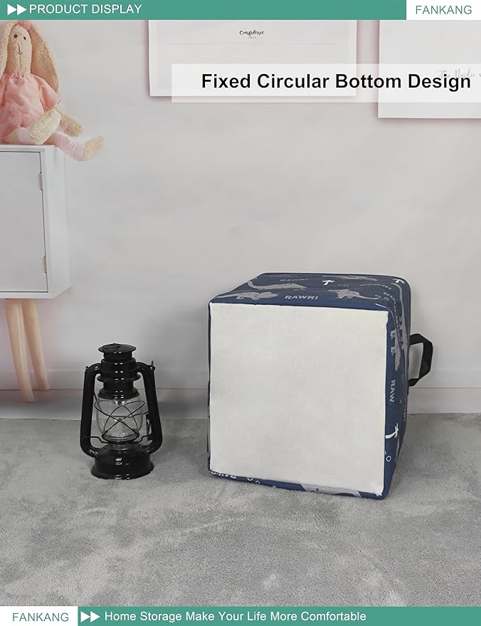 Dinosaur Canvas Storage Bin - Foldable Waterproof Navy Dino Basket for Boys Room, Toys, and Kids Gifts