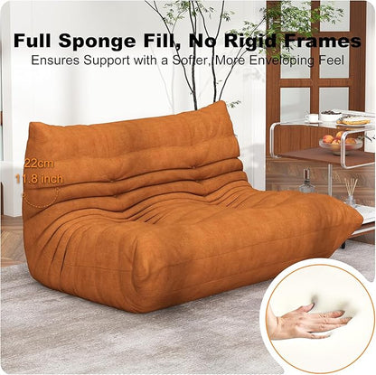 Amber Orange Ripple Loveseat Floor Sofa - Togo-Style Foam Lounge Sofa for Bold Living Rooms, Boho Interiors, and Family Moments Worth Remembering