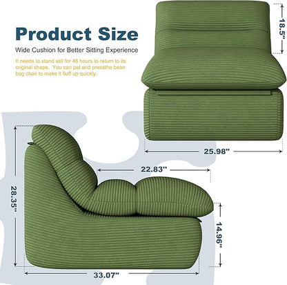 Forest Green Corduroy Ergonomic Floor Lounge Chair - Structured Memory Foam Seat with Lumbar Support for Biophilic Interiors, Nursery, and Focused Reading