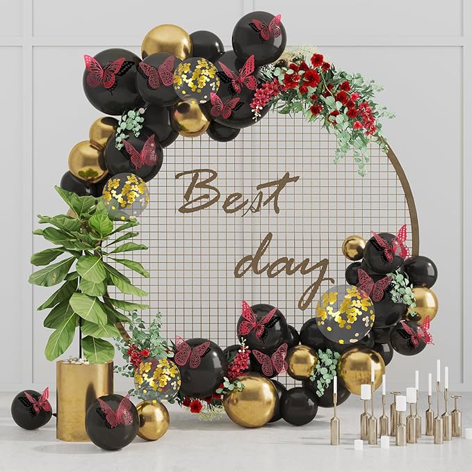 Red and black butterfly decals forming a circular party wreath