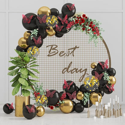 Red and black butterfly decals forming a circular party wreath