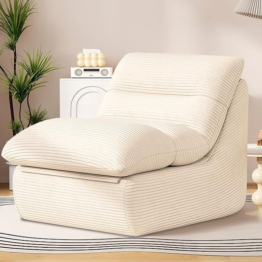 Cream Corduroy Ergonomic Floor Lounge Chair - Structured Memory Foam Seat with Lumbar Support for Nursing, Reading, and Modern Interiors