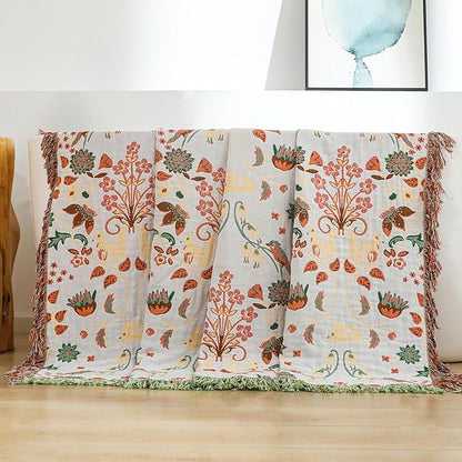 Light Green Squirrel Print Boho Cotton King Blanket – 90"x98" | 4-Layer Breathable 100% Cotton | OEKO-TEX GOTS GRS Certified Farmhouse Throw