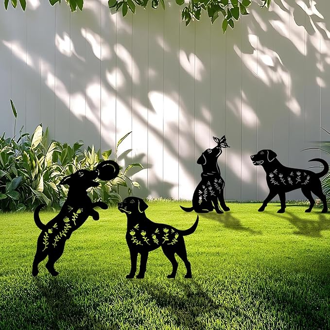 4-Pack Dog Metal Garden Stakes - Weather-Resistant Puppy Yard and Patio Decor