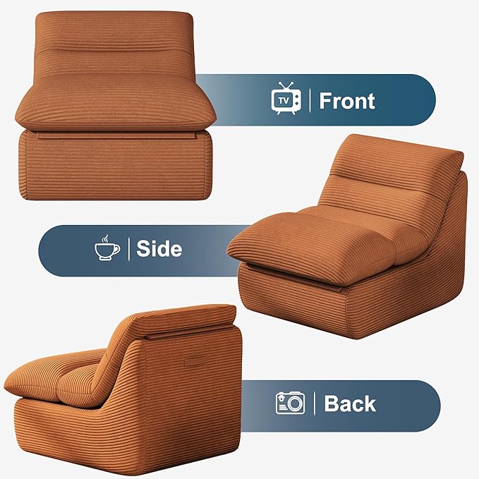 Terracotta Corduroy Ergonomic Floor Lounge Chair - Structured Memory Foam Seat with Lumbar Support for Boho Nursery, Reading, and Warm Interiors