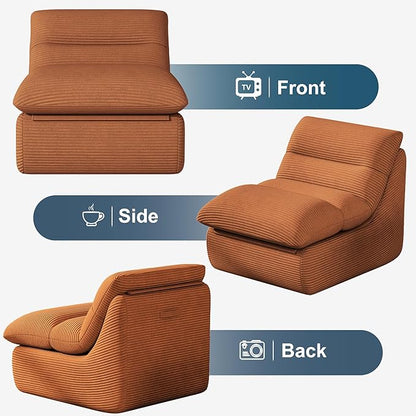 Terracotta Corduroy Ergonomic Floor Lounge Chair - Structured Memory Foam Seat with Lumbar Support for Boho Nursery, Reading, and Warm Interiors