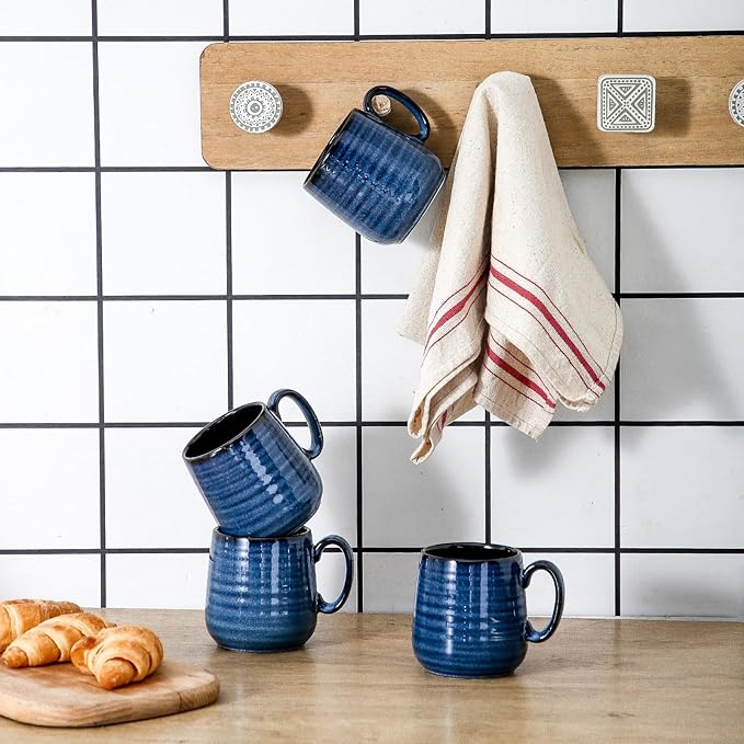 Navy Blue Porcelain Cappuccino Mugs – Set of 4 | 8oz Ceramic Espresso Cups with Handle | Dishwasher & Microwave Safe | Coffee Gift Set