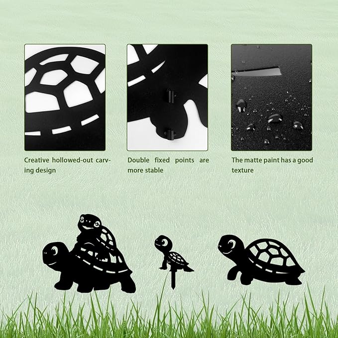 3-Pack Turtle Metal Garden Stakes - Weather-Resistant Yard and Patio Decor
