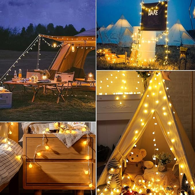 Warm White Globe String Lights – 33ft 100 LED | IP44 Waterproof | Remote Timer Dimmer 8 Modes | Indoor Outdoor Bedroom Party Wedding Garden RV Canopy