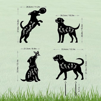 4-Pack Dog Metal Garden Stakes - Weather-Resistant Puppy Yard and Patio Decor