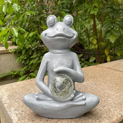 Solar Yoga Frog Garden Statue - Meditating Zen Frog Outdoor Decor with LED Light
