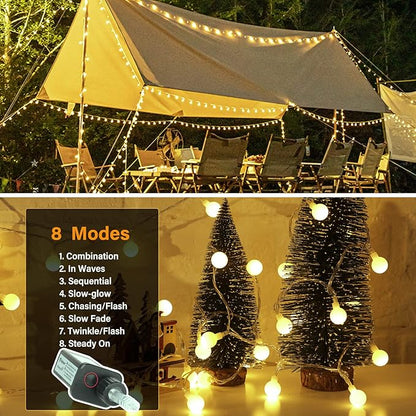 Mini Globe String Lights – 66ft 200 LED Warm White | IP44 Waterproof | Remote & Timer | Indoor Outdoor Party Wedding Garden Christmas
