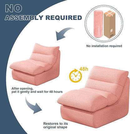Coral Pink Corduroy Ergonomic Floor Lounge Chair - Structured Memory Foam Seat with Lumbar Support for Pink Nursery, Reading Corner, and Warm Joyful Interiors