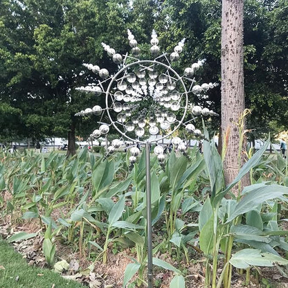 3D Kinetic Metal Wind Spinner – Single Silver Garden Wind Sculpture | Dual Motion Ball Bearing | 12" Yard & Patio Decor