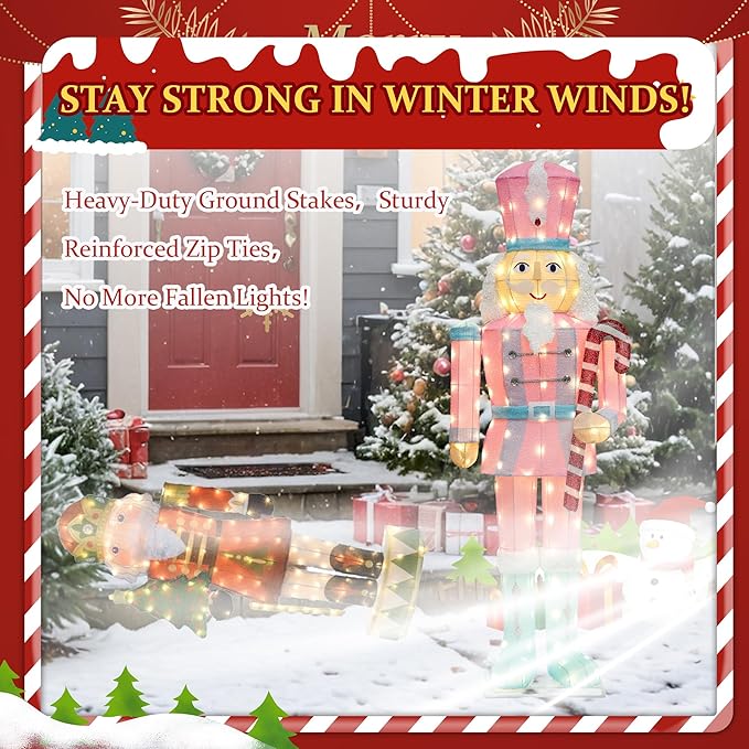 Holiday package showing a lit nutcracker figure with purple hat and blue-pink outfit