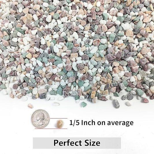 Multicolor natural stone gravel, small 0.2-inch pebbles filling a spread pile