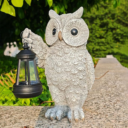Solar Owl Garden Statue Holding Lantern - Realistic Resin Outdoor Decor
