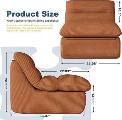 Terracotta Corduroy Ergonomic Floor Lounge Chair - Structured Memory Foam Seat with Lumbar Support for Boho Nursery, Reading, and Warm Interiors