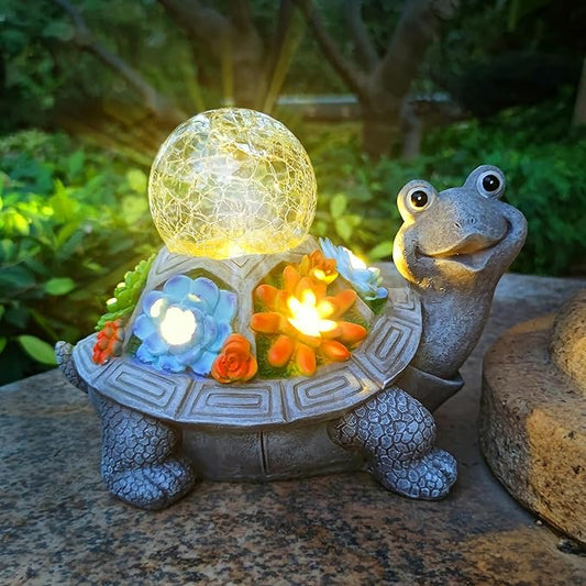 Solar Turtle Garden Lantern Statue - Hand-Painted UV-Resistant Resin Outdoor Decor for Patio and Yard