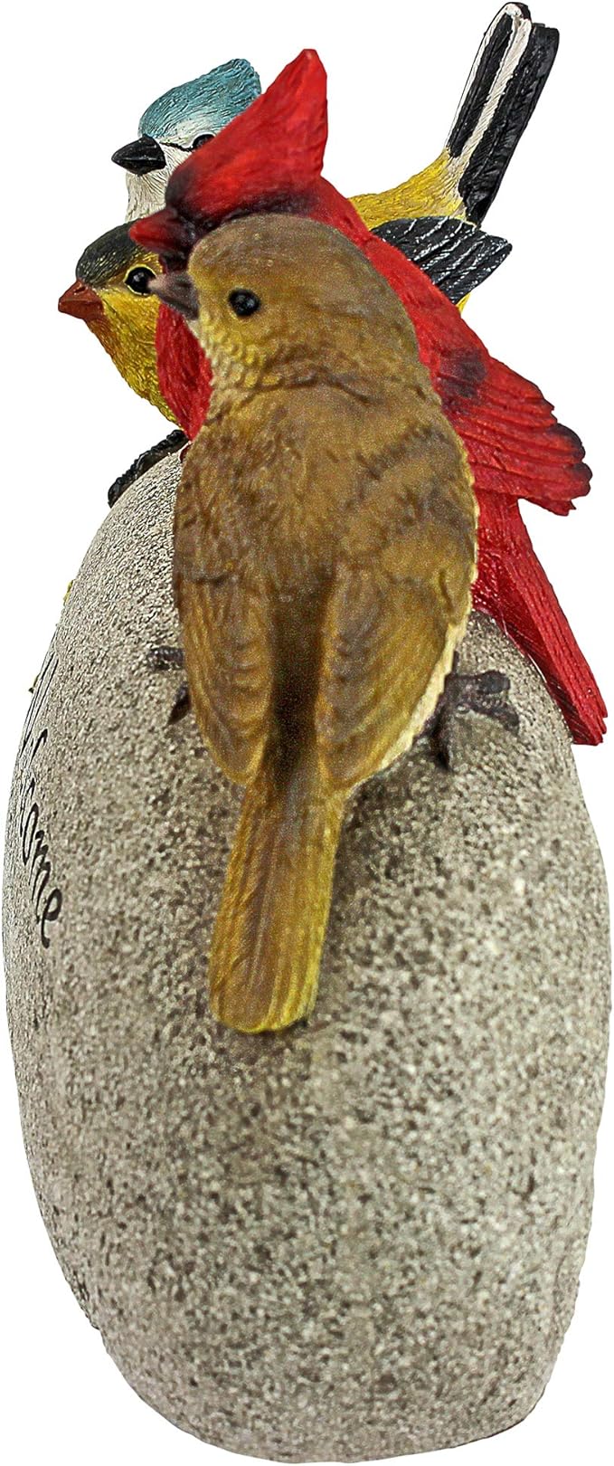 Birdy Welcome Garden Stone Statue with 4 Birds - Indoor and Outdoor Entryway Decor
