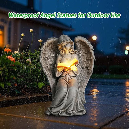 Solar Angel Garden Statue Reading Book with LED Glow - Elegant Resin Outdoor Decor