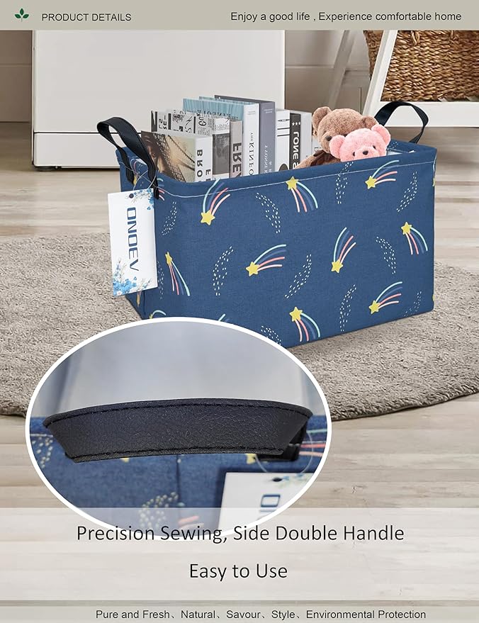 Shooting Stars Canvas Storage Hamper Basket - Foldable Waterproof Night Sky Bin for Kids Room, Teen Bedroom, and Gift Hampers