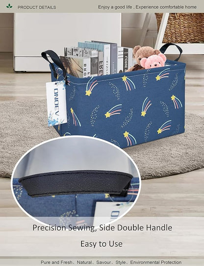 Shooting Stars Canvas Storage Hamper Basket - Foldable Waterproof Night Sky Bin for Kids Room, Teen Bedroom, and Gift Hampers