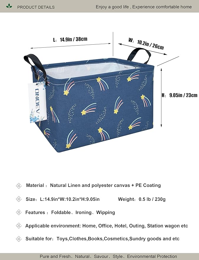 Shooting Stars Canvas Storage Hamper Basket - Foldable Waterproof Night Sky Bin for Kids Room, Teen Bedroom, and Gift Hampers