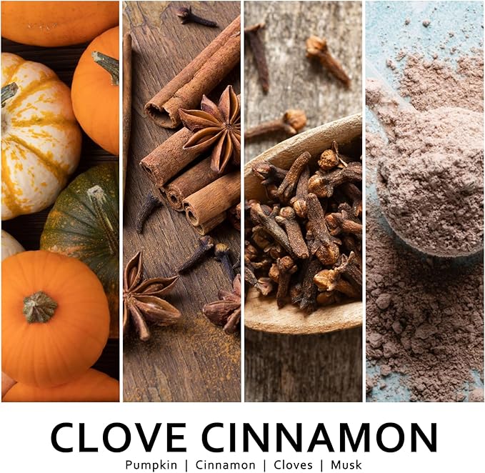 Clove and cinnamon spice imagery for scented candle fragrance, with ground powder