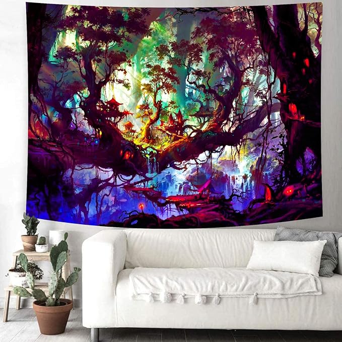Mystical Landscape Forest Tapestry (Large) – Magical Enchanted Tree Wall Hanging | Oversized Nature Decor | 70.8" x 92.5"