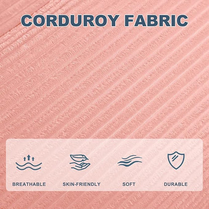 Coral Pink Corduroy Ergonomic Floor Lounge Chair - Structured Memory Foam Seat with Lumbar Support for Pink Nursery, Reading Corner, and Warm Joyful Interiors